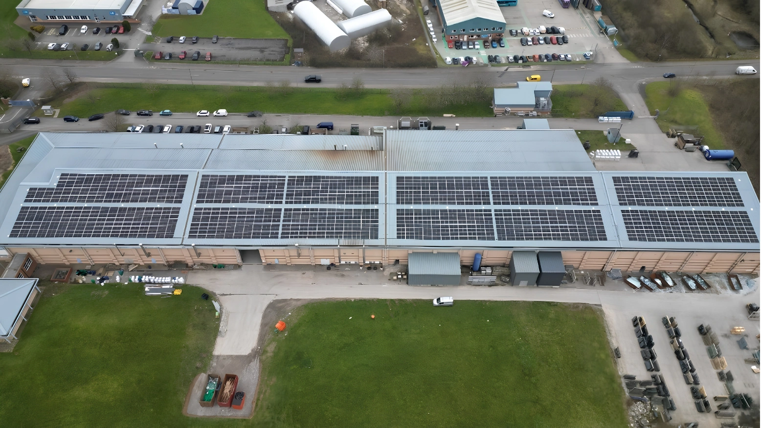 Glass Manufacturer Solar PV by MARA Electrical — ESB / Grange Solar, North Wales — commercial solar panel installation North Wales & Chester