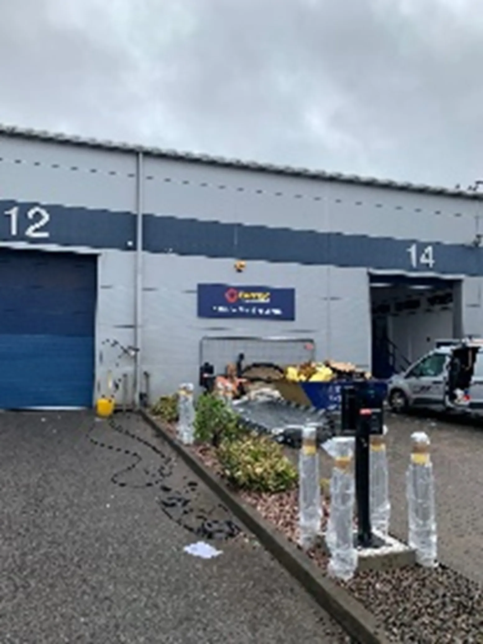 Dual pedestals installed for 7kW Sevadis MaxiCharger AC sockets by MARA Electrical, fleet charging Deeside