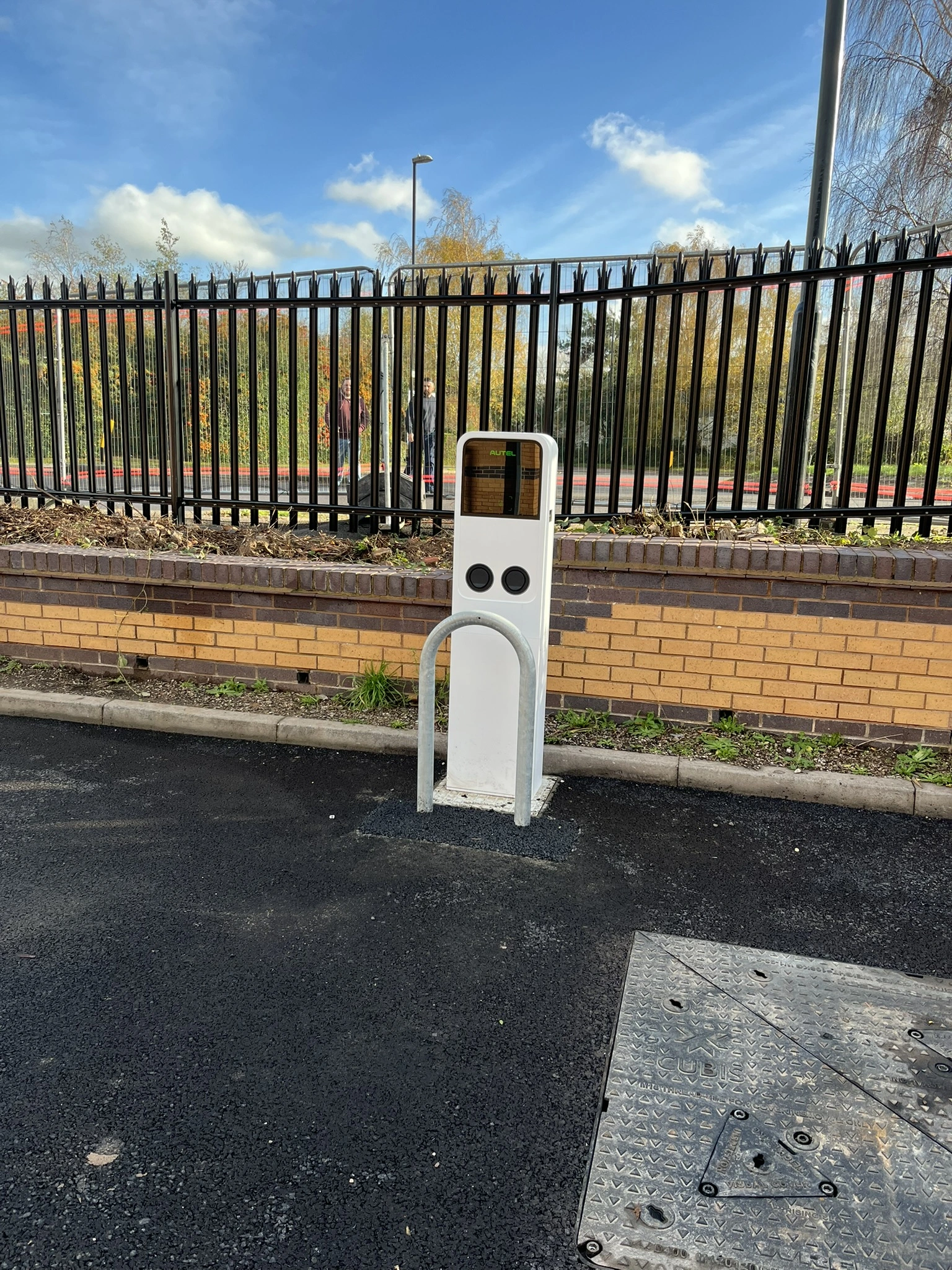 Freestanding commercial EV charging pedestal installed by MARA Electrical, OZEV approved installer North Wales