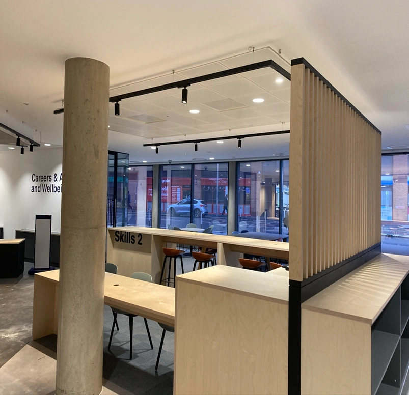 Careers, wellbeing and skills area at LJMU with lighting and small power by MARA Electrical